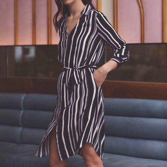 Melanie Lyne Striped Belted Midi Shirt Dress Size 6 - Picture 1 of 12